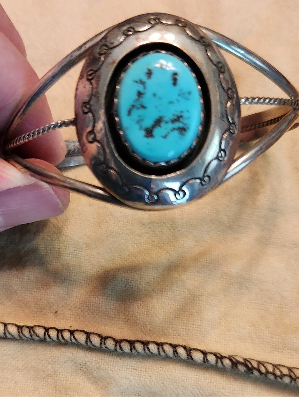 Crazy Horse Indian Jewelry Turquoise Stone Silver Cuff Bracelet